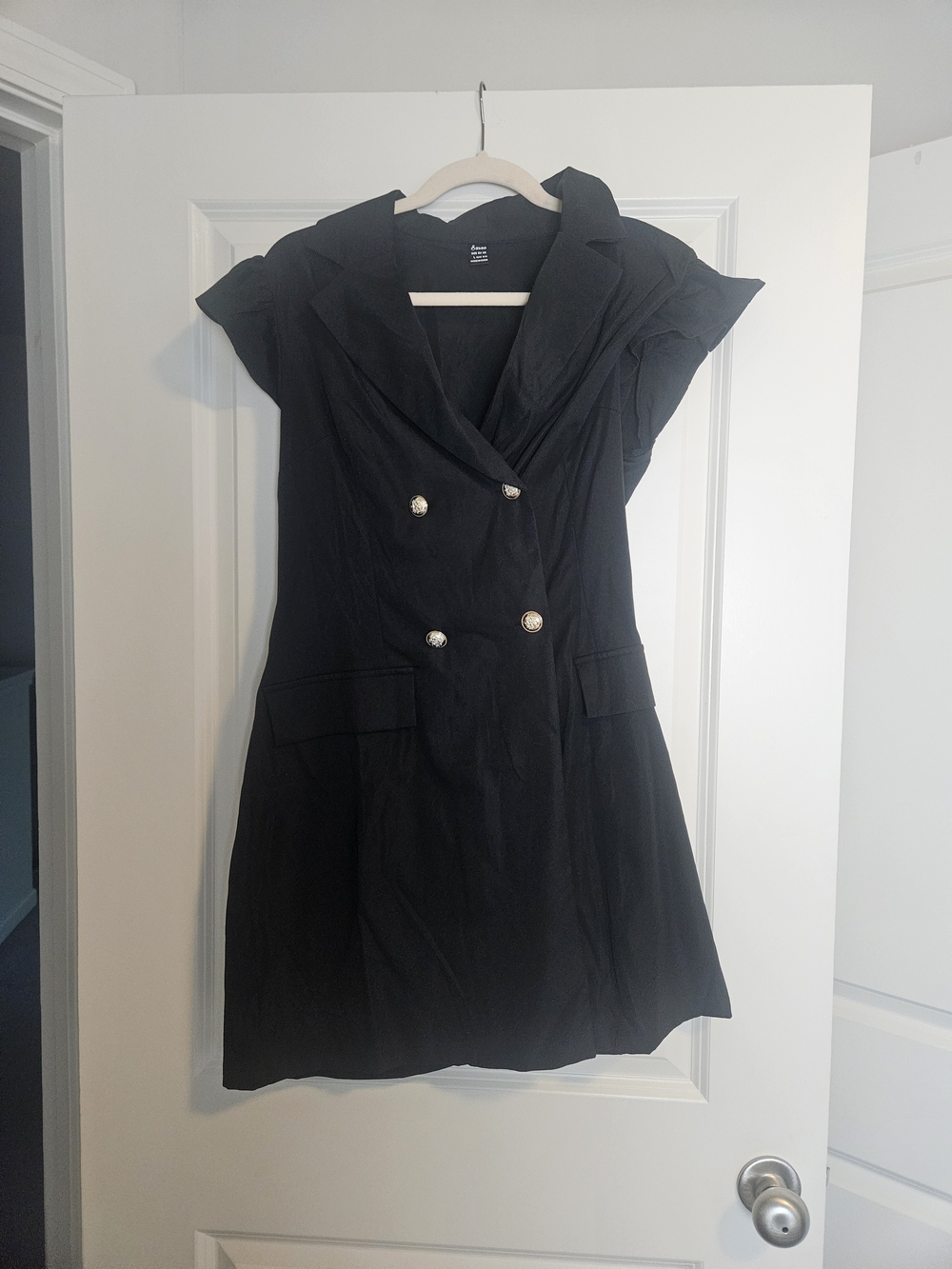 Black Double-Breasted Mini Dress with Decorative Buttons